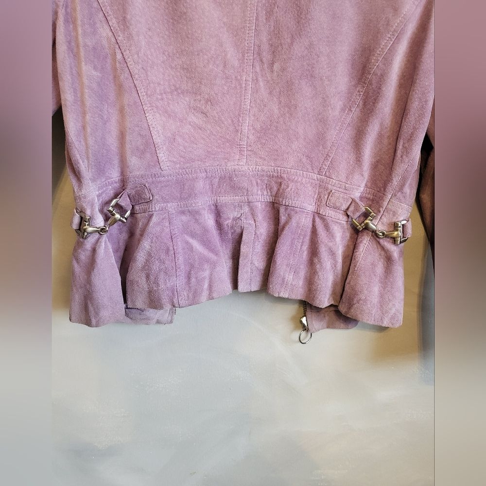 Vintage GUESS Leather Suede Short Lavender Cinch Waist Jacket Size M - Picture 11 of 15